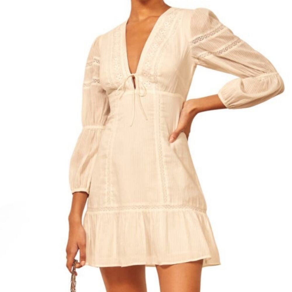 REFORMATION Cecille Organic Cotton Eyelet Ivory Dress Size 12
